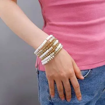 Elegance 11 designs White Heishi Beaded Bracelets For Women Polymer Clay Surfer Stackable Beads Boho Bracelet Summer Beach Jewelry Set