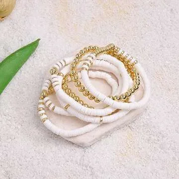 Elegance 11 designs White Heishi Beaded Bracelets For Women Polymer Clay Surfer Stackable Beads Boho Bracelet Summer Beach Jewelry Set