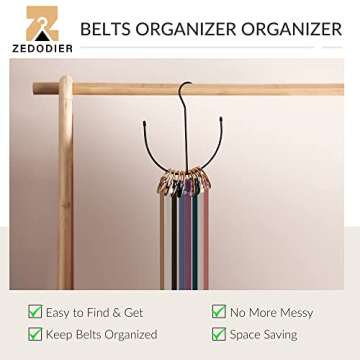 ZEDODIER Belt Hangers, Belt Rack Black Closet Accessories Organizers, Closet Organizer Hook Rack for Belt, Ties, Scarves, Camisoles, Hats, Bras, Shoes