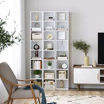 FOTOSOK 8-Tier Media Tower Rack, 11.6 X 9.3 X 70.9 Inches CD DVD Slim Storage Cabinet with Adjustable Shelves, Tall Narrow Bookcase Display Bookshelf for Home Office, white