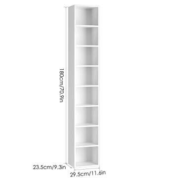 FOTOSOK 8-Tier Media Tower Rack, 11.6 X 9.3 X 70.9 Inches CD DVD Slim Storage Cabinet with Adjustable Shelves, Tall Narrow Bookcase Display Bookshelf for Home Office, white