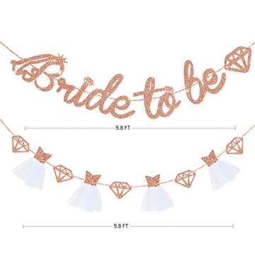 pinkblume Rose Gold Bride to Be Banner Sign Double Sided Glitter Paper 3D Wedding Dress Diamond Brid...