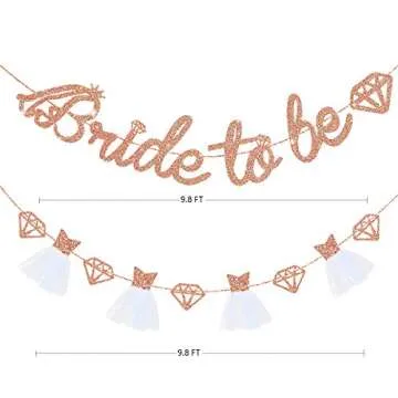 pinkblume Rose Gold Bride to Be Banner Sign Double Sided Glitter Paper 3D Wedding Dress Diamond Brid...