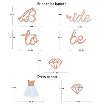 pinkblume Rose Gold Bride to Be Banner Sign Double Sided Glitter Paper 3D Wedding Dress Diamond Bride Garland Bunting for Bridal Shower Wedding Engagement Bachelorette Hen Party Decorations Supplies