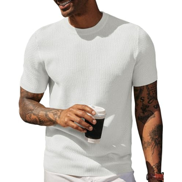 PJ PAUL JONES Mens White T Shirts Crew Neck Waffle Knit Tee Summer Classic Short Sleeve Casual Pullover Tops Mens T-Shirts L