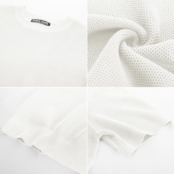 PJ PAUL JONES Mens White T Shirts Crew Neck Waffle Knit Tee Summer Classic Short Sleeve Casual Pullover Tops Mens T-Shirts L