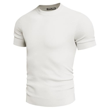 PJ PAUL JONES Mens White T Shirts Crew Neck Waffle Knit Tee Summer Classic Short Sleeve Casual Pullover Tops Mens T-Shirts L