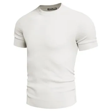 PJ PAUL JONES Mens White T Shirts Crew Neck Waffle Knit Tee Summer Classic Short Sleeve Casual Pullover Tops Mens T-Shirts L