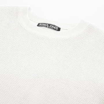 PJ PAUL JONES Mens White T Shirts Crew Neck Waffle Knit Tee Summer Classic Short Sleeve Casual Pullover Tops Mens T-Shirts L