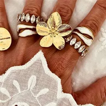 JAGTRADE Vintage Flower Lovely Adjustable Finger Fashion Simple Stainless Steel Open Statement Jewelry for Womens