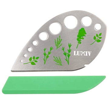 Herb Stripper 9 holes, Luxiv Stainless Steel Kitchen Herb Leaf Stripping Tool LooseLeaf Kale Razor Metal Herb Pealer for Kale, Chard, Collard Greens, Thyme, Basil, Rosemary (1 pack) (1, green)