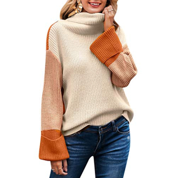 BerryGo Women's Color Block Turtleneck Sweater Winter Fashion