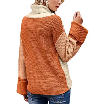 BerryGo Women's Color Block Turtleneck Sweater Winter Fashion