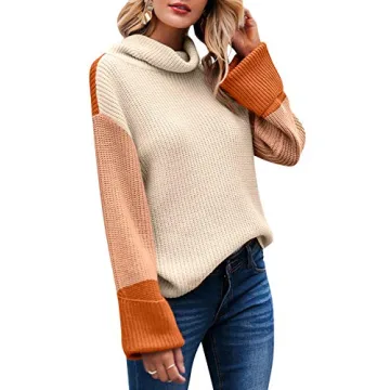 BerryGo Women's Color Block Turtleneck Sweater Winter Fashion