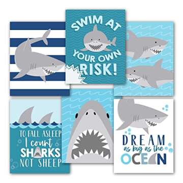 Hadley Designs 6 Shark Reversible Bathroom Decor Wall Art, Kids Bedroom Posters, Wall Decorations for Bathroom, Bathroom Rules Wall Decor, Wall Art Prints Décor