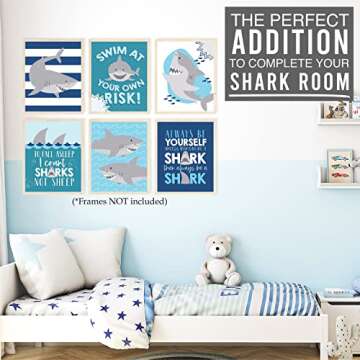 Hadley Designs 6 Shark Reversible Bathroom Decor Wall Art, Kids Bedroom Posters, Wall Decorations for Bathroom, Bathroom Rules Wall Decor, Wall Art Prints Décor