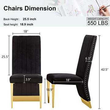 Stylish AZhome Black Velvet Dining Chairs with Gold Legs