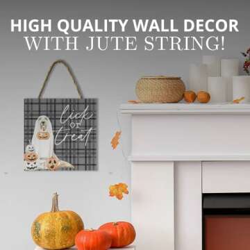 Lick or Treat Halloween Sign for Home Pumpkin Funny Trick or Treat Decorative String Sign Dog Lover Hanging Sign Rustic Plaque Door Hanger Front Porch Garden Kitchen Bathroom Farmhouse Wall Sign