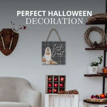 Lick or Treat Halloween Sign for Home Pumpkin Funny Trick or Treat Decorative String Sign Dog Lover Hanging Sign Rustic Plaque Door Hanger Front Porch Garden Kitchen Bathroom Farmhouse Wall Sign