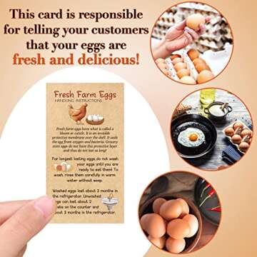 Fresh Farm Eggs Handling Instruction Cards 2 x 3.5'' Egg Carton Stamp Bulk Label Cards Design for Carton Basket Farm Business Accessories(200 Pcs,Simple Style)