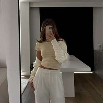 Abardsion Women's Casual Slim Fit Crew Neck Crop Tops Khaki