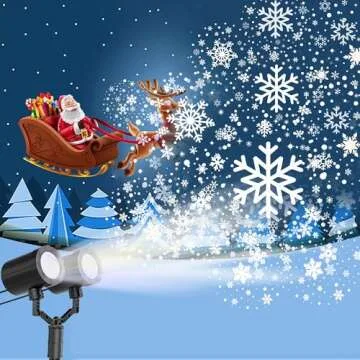 GUSODOR Christmas Projector Lights Outdoor LED Snowflake Projector Lights Christmas Decorations Yard for Lawn Xmas Party Patio Stage Holiday Carnival