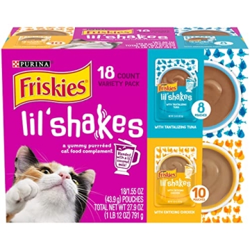 Purina Friskies Pureed Cat Food Topper Variety Pack, Lil' Shakes With Chicken and With Tuna Varietie...