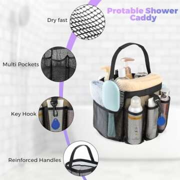CDDLR Mesh Shower Caddy Portable for College Dorm Room Essentials,Shower Caddy Dorm with 8-Pocket Large Capacity,Quick Dry Shower Caddy Bag for Bathroom, Beach,Gym
