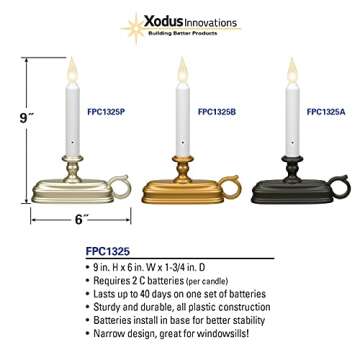 Xodus Innovations FPC1325A Battery Operated 9 inch Window Candle with Tilt to Change Flame Color and Dusk to Dawn Light Sensor Timer, Black/Antique Bronze