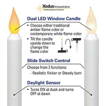 Xodus Innovations FPC1325A Battery Operated 9 inch Window Candle with Tilt to Change Flame Color and Dusk to Dawn Light Sensor Timer, Black/Antique Bronze