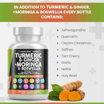 Turmeric Moringa Supplement | Ginger Boswellia Saffron - Supplement for Women and Men with Ceylon Cinnamon, Tart Cherry, Quercetin Garlic Nettle Holy Basil - 1Pack