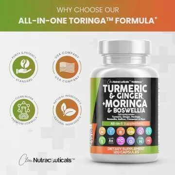 Turmeric Moringa Supplement | Ginger Boswellia Saffron - Supplement for Women and Men with Ceylon Cinnamon, Tart Cherry, Quercetin Garlic Nettle Holy Basil - 1Pack