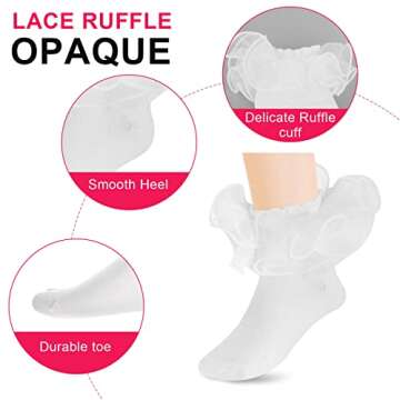 Teaaha 3 Pairs White Ruffle Socks Big Girls Socks 6-8 Years Old Cute Lace Socks Comfortable Crew Frilly Trim Dress Princess Style Ankle Socks Kids White