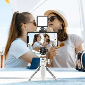 Mini Portable Camera Tripod, for iPhone/Samsung/Google Smartphone Clamp/Action Cam, Lightweight, White Handle Travel Tripod, 1/4" Screw Mini Vlog Camera Table Tripod Photography Accessories