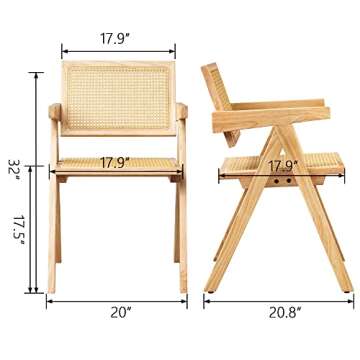 Way2Furn Rattan Chair Set of 2, Mid Century Modern Chair for Kitchen, Cane Dining Chair with Cane Ba...