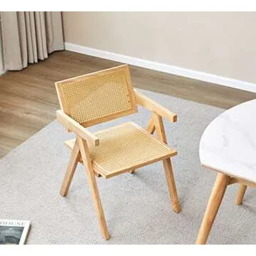 Way2Furn Rattan Chair Set of 2, Mid Century Modern Chair for Kitchen, Cane Dining Chair with Cane Back & Wood Base, Dining Room, Study Room, Living Room, Yard, B&B, Teahouse, Hotel, Natural