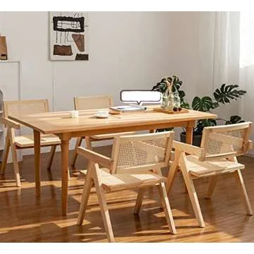 Way2Furn Rattan Chair Set of 2, Mid Century Modern Chair for Kitchen, Cane Dining Chair with Cane Back & Wood Base, Dining Room, Study Room, Living Room, Yard, B&B, Teahouse, Hotel, Natural