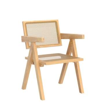 Way2Furn Rattan Chair Set of 2, Mid Century Modern Chair for Kitchen, Cane Dining Chair with Cane Back & Wood Base, Dining Room, Study Room, Living Room, Yard, B&B, Teahouse, Hotel, Natural