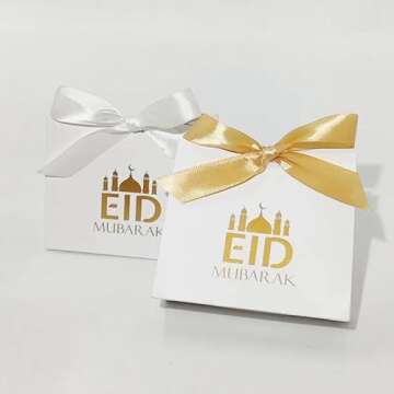 Elegant Eid Mubarak Gift Bags - Set of 10 with Ribbons
