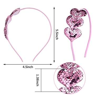 Chuangdi 3 Pcs Valentine's Day Glitter Heart Headband Heart Shaped Sequin Headband Elastic Love Heart Hair Band for Wedding (Pink, Rose Red, Red)