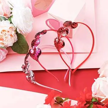 Chuangdi 3 Pcs Valentine's Day Glitter Heart Headbands