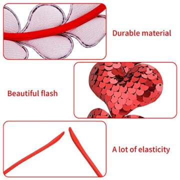 Chuangdi 3 Pcs Valentine's Day Glitter Heart Headband Heart Shaped Sequin Headband Elastic Love Heart Hair Band for Wedding (Pink, Rose Red, Red)