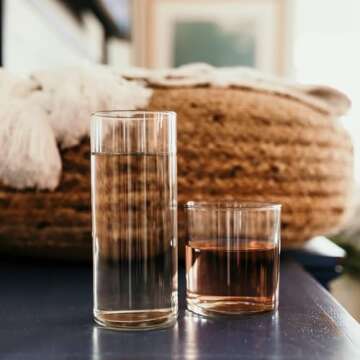 Libbey Miles Tumbler and Rocks Bar Glass Set, Clear, Sleek All-Purpose 16 Piece Glassware Set, Elega...