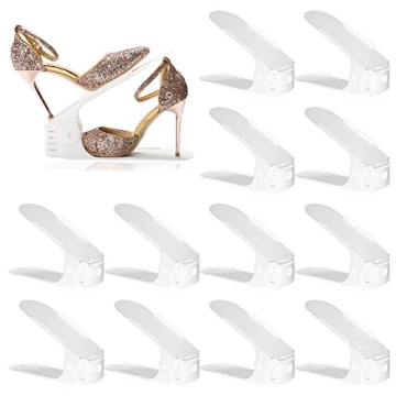 RISETEX Shoe Slots Organizer 12 Pack,Adjustable Shoe Stacker Space Saver, Double Deck Shoe Rack Hold...