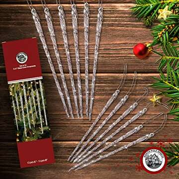 Twisted Clear Glass Icicle Christmas Ornaments Set of 24
