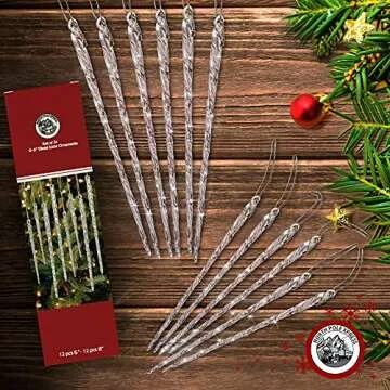 Twisted Clear Glass Icicle Christmas Ornaments Set of 24