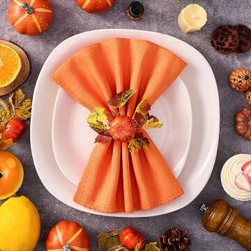 WORTHYEAH Fall Napkins, Fall Napkins Set of 16, Thanksgiving Napkin Rings Set of 8 PCS & 8 PCS Fall Cloth Napkins for Thanksgiving Table Decorations, Fall Banquet, Holiday Dinner Party