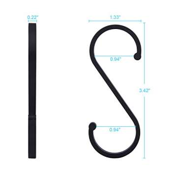 ACMETOP S Hooks, 12 Pack Aluminum S Shaped Hooks, S Hooks for Hanging Pots and Pans, Plants, Coffee Cups, Clothes, and Towels in Kitchen, Bedroom, Bathroom, Office, and Garden（Matte Black）