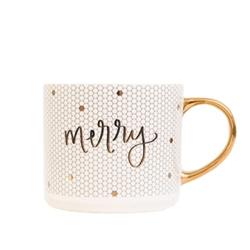 Sweet Water Decor Merry Tile Mug - 17oz Gold Handle Beauty