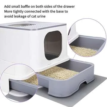 RIZZARI Millions Sold Wordwide Cat Litter Box, Large Top Entry Anti-Splashing Litter Box with Lid, Enclosed Plastic Cat Litter Box with Handy Litter Scoop, Drawer Type Cat Toilet (Pearl White)